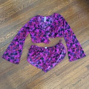 Savage X Fenty Purple Tie-Front Top & Side-Tie Shorts Set | Size S | Unworn